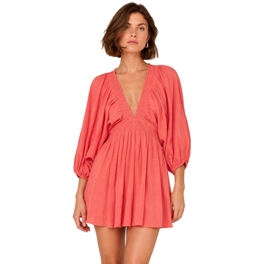 Free People For The Moment Mini Dress XS Rosetta Coral Cotton Romantic NWT